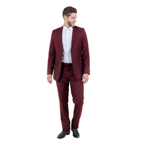 Azzuro's Premium Polyester Slim Fit 2pc Mens Suit, Burgundy - Picture 2 of 5